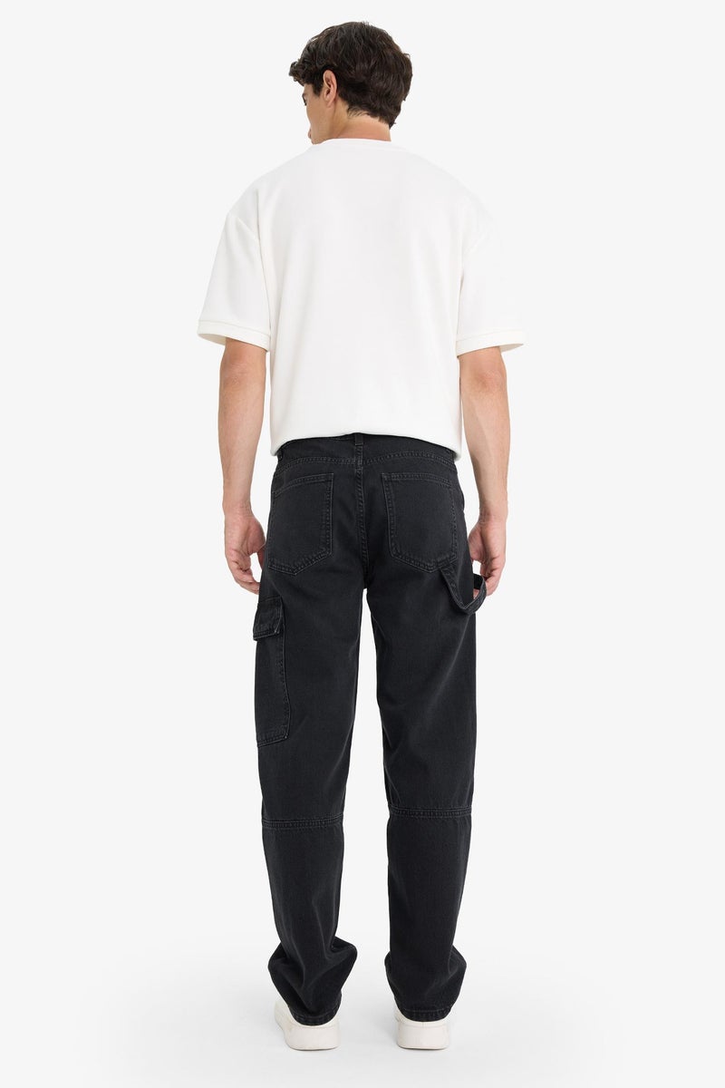 DeFacto Black Man Cotton Relax Fit Wide Leg Cargo Jeans Casual - Image 5